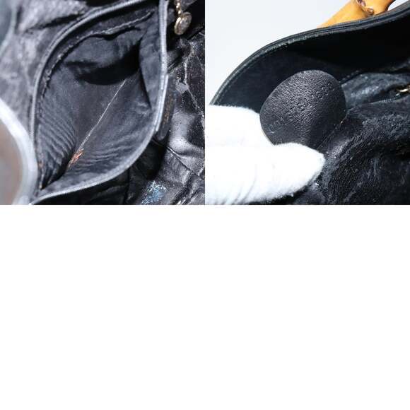 GUCCI Bamboo Hand Bag Leather Black Gold 001 3754 001 3754 - Picture 12 of 12